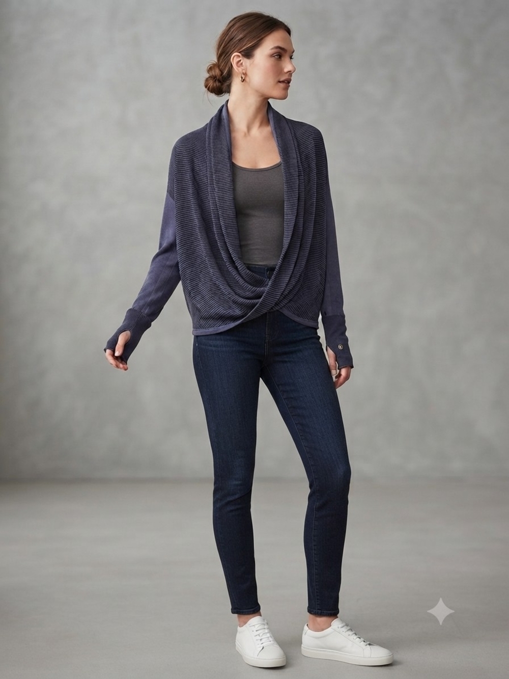 Lululemon Iconic Wrap Black Dark Purple Stripe Cashmere Blend Size 6